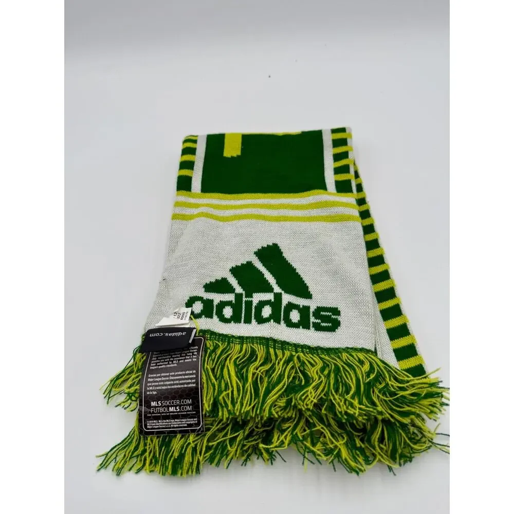 Adidas Portland Timbers Soccer Knit Winter Scarf Fringe Yellow Green NWT